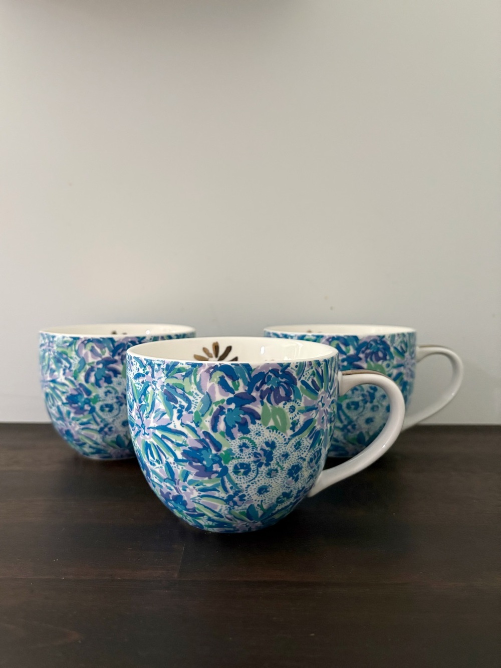Lily Pulitzer Floral Blue Ceramic Mugs - Set of 3 - Picture 2 of 11